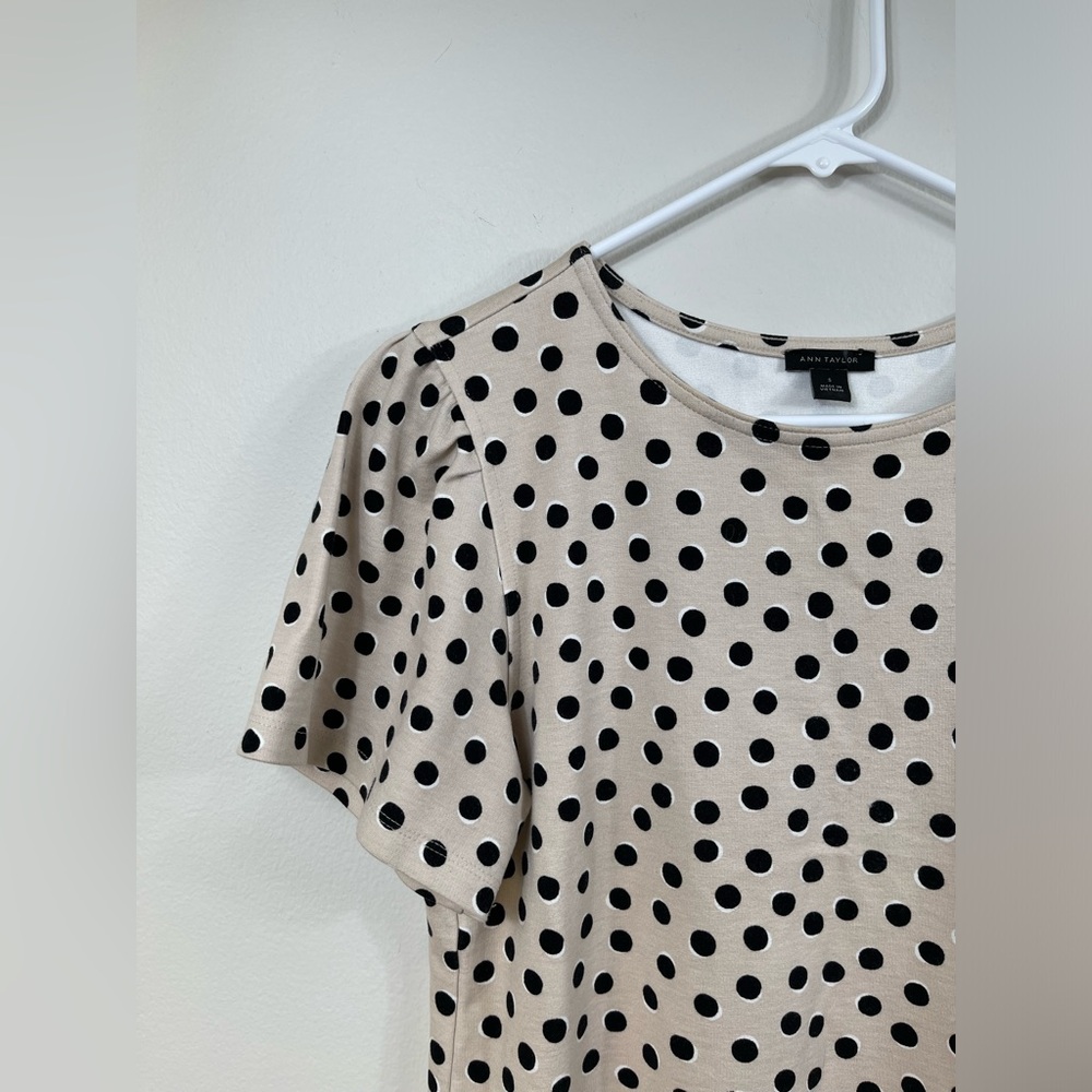 ANN TAYLOR Polka Dot Women's T-Shirt Beige and Black  Size S - Picture 2 of 12